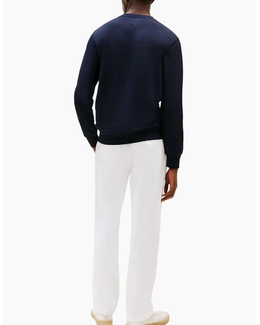 Tommy Hilfiger Blue Fleece Sweatshirt Embroidered Logo Pullover Crew Neck Jumper for men