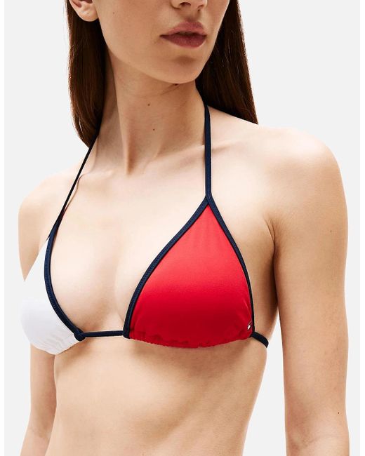Tommy Hilfiger Red Logo Flag Colours Triangle Bikini Top