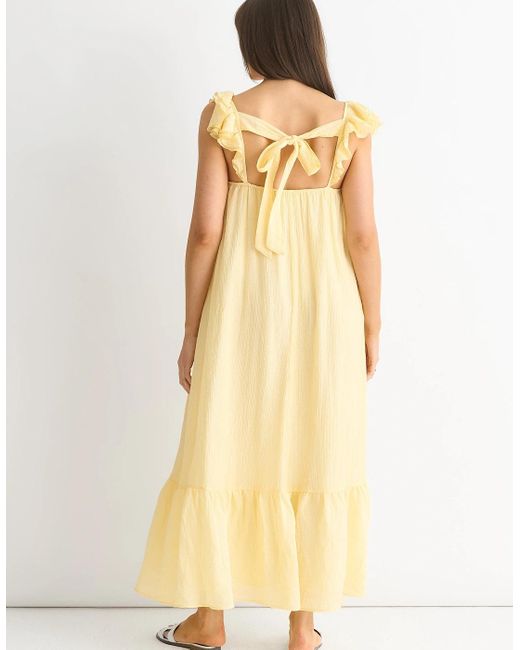 Gini London Yellow Lemon Ruffle Short Sleeve Viscose Maxi Dress