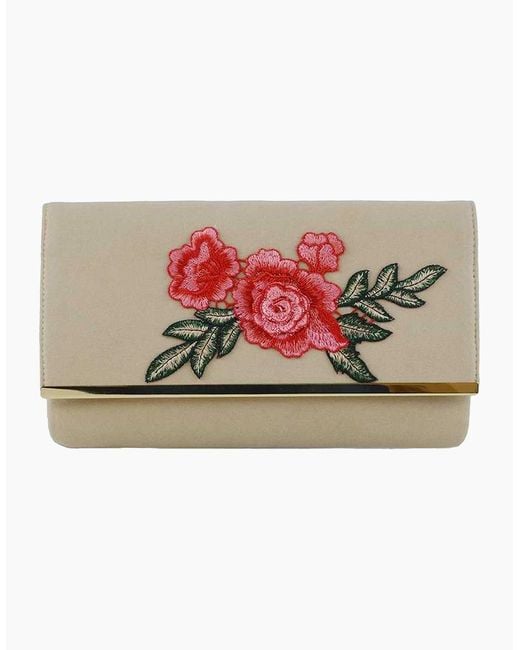 XY London Natural Mika Embroidered Flower Chain Strap Clutch Bag