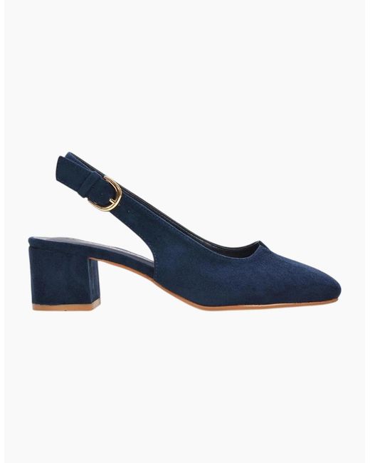 XY London Blue Ladies Elowen Sling Back Mid Block Heel Court Shoes