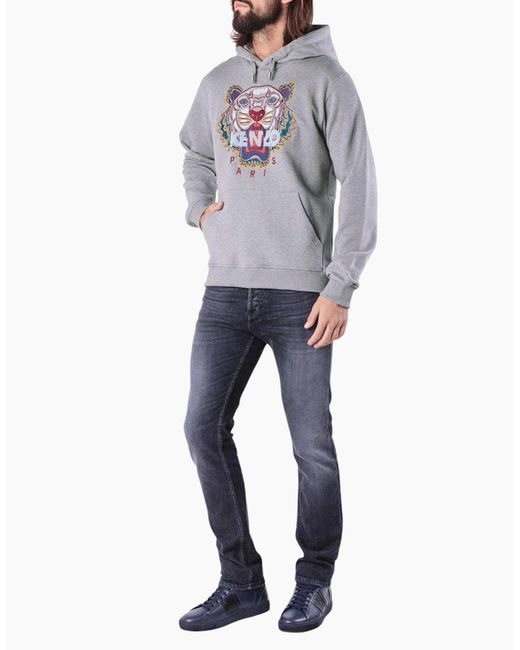 KENZO Gray Hoodie Classic Tiger Hoodie Pullover Jumper Winter Long Sleeve for men