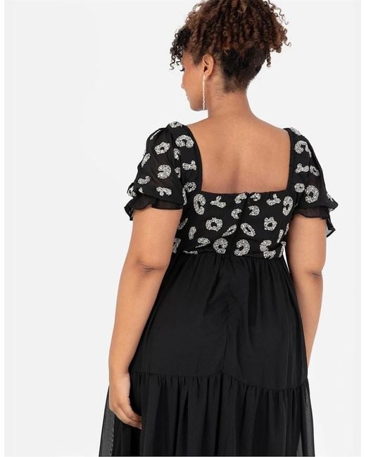 Lovedrobe Black Square Neck Short Sleeve Tiered Dress