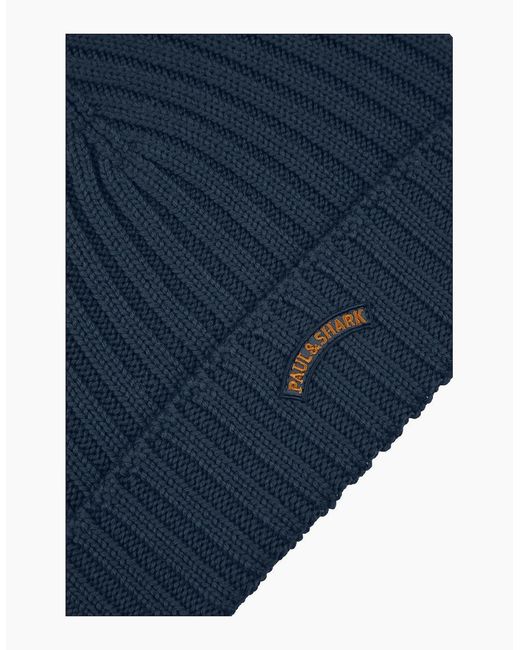 Paul & Shark Blue Wool Beanie 635 Dark Denim for men