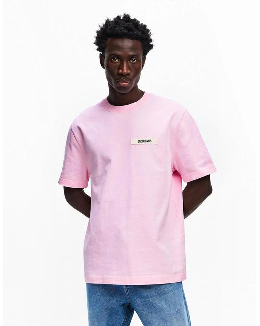 Jacquemus Pink The Gros Grain Logo T Shirt for men