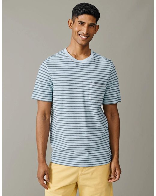 aubi Blue Humby Pique Striped T-Shirt for men