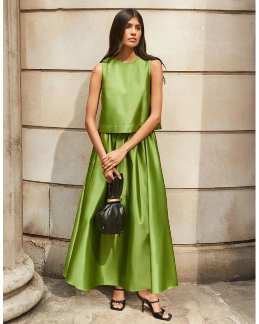Ro&zo Green Satin Shell Top