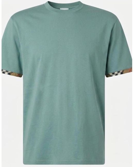 Burberry Green Ellison Check Sleeves T Shirt Aqua for men