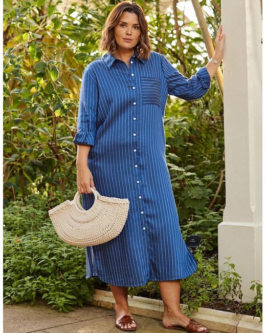 Live Unlimited London Green Stripe Print Maxi Shirt Dress
