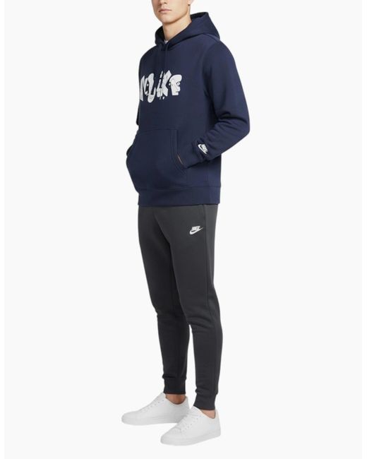 Nike Blue Hoodie Fleece Graphic Pullover Cotton Sportswear Hooded Sweatshirt for men