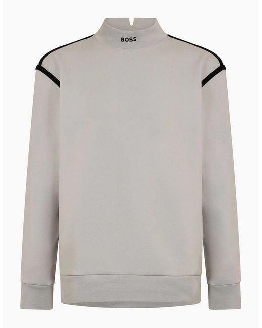 Boss Gray Mock Neck High Collar Long Sleeve Polo Shirt for men
