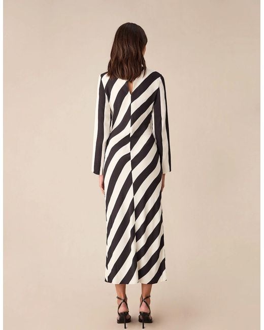 Ro&zo White Clara Mono Stripe Print Bias Cut Maxi Dress