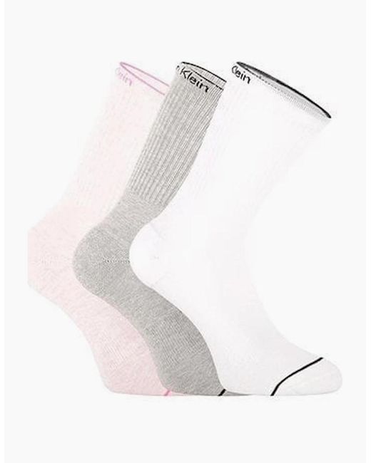 Calvin Klein White 3-Pack Fine Line Sports Socks, Melange Combo
