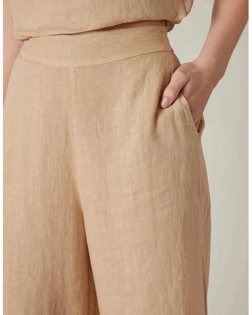 James Lakeland Natural Sand Linen Wide-Leg Trousers