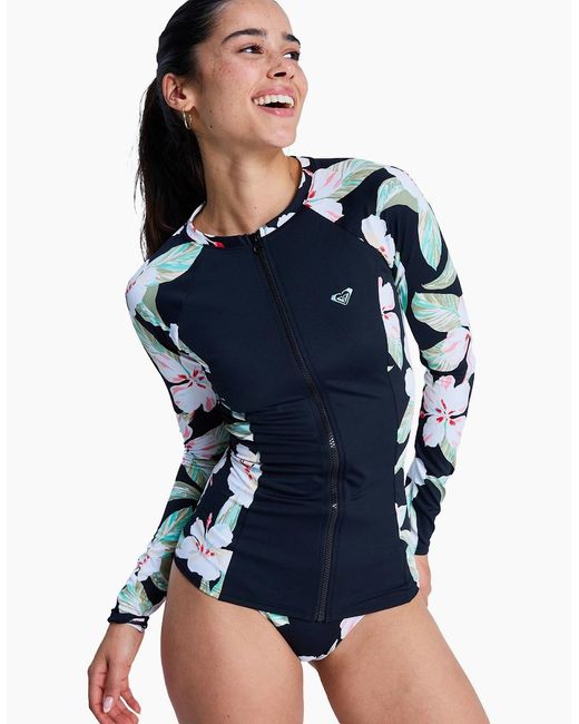 Roxy Blue Ls Zip Lycra Long Sleeve Rash Vest