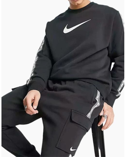 Nike Black Repeat 3.0 Full Tracksuits Fleece Sweats And Joggers Swoosh Logo for men