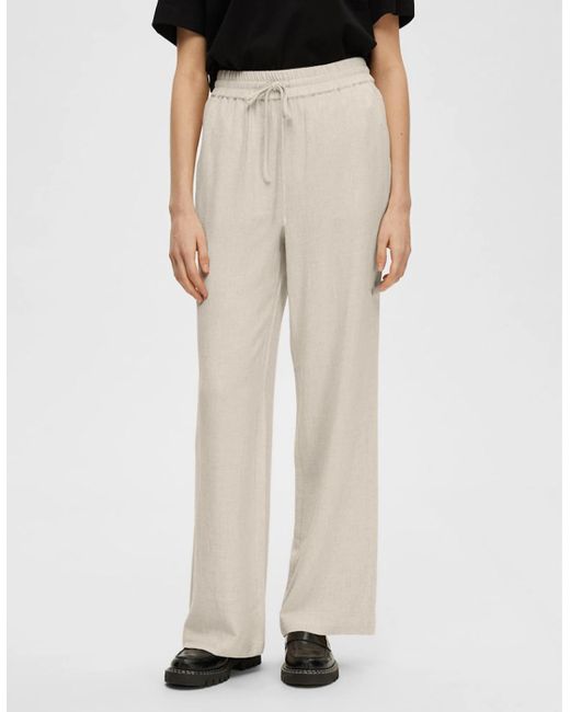 SELECTED Natural Femme Viva-Gulia Heavyweight Long Linen Pant Sandshell