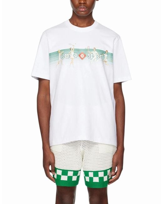 Casablanca White T Shirts Playful Stripes Printed Short Sleeve Crew Neck Tennis Tee for men