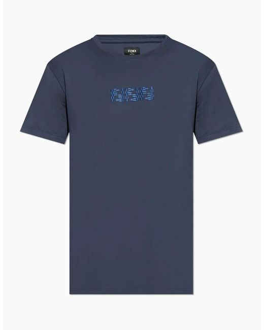 Fendi Blue Ff Labyrinth Embroidered T-Shirt for men