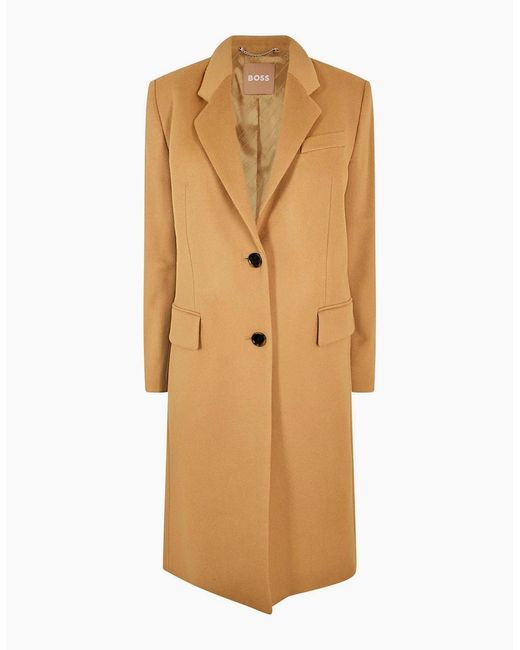 Boss Natural Solid Patterned Lapel Collared Over Coat