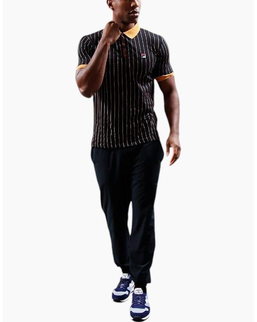Fila Black Polo Shirt Classic Striped Polo Short Sleeve Cotton Summer Polo for men