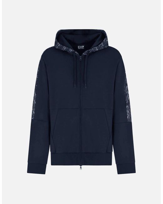 EA7 Blue Monogram Logo Hooded Tracksuit for men