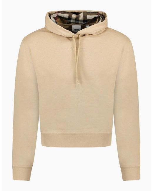 Burberry Natural 'Talley' Embroidery Logo Check Hooded Sweatshirt