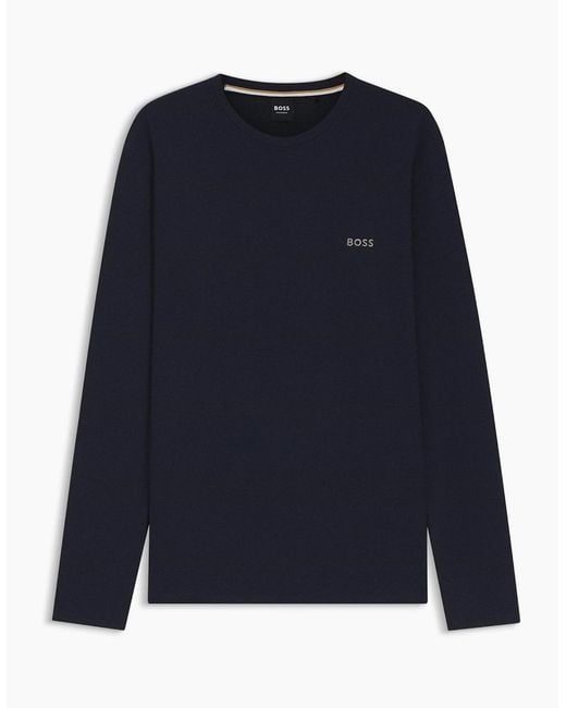 Boss Blue Waffle Ls Shirt 10269584 01 for men