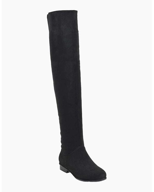 XY London Black Ladies Ivy Low Block Heel Thigh-High Boots