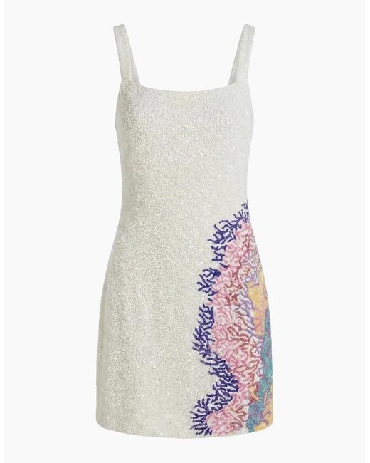 Oceanus White Adeline Coral Hand Beaded Mini Dress