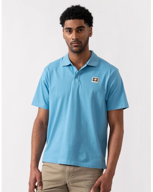 Aquascutum Blue Stretch Piquet Badge Polo Shirt for men
