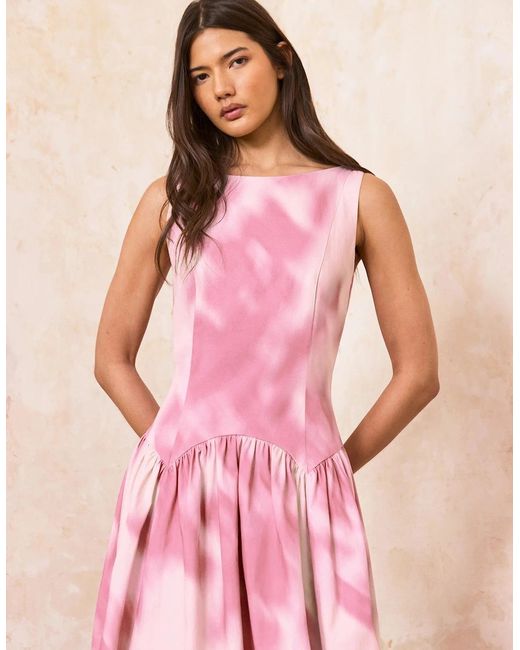 Ro&zo Pink Frankie Watercolour Dropped Waist Dress