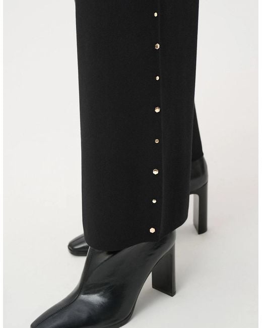 Joseph Ribkoff Black Wide Leg Pull On Sweater Pants With Metal Stud Detail