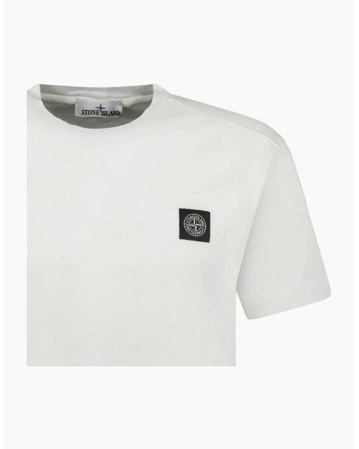Stone Island White Logo Patch Cotton T-Shirt for men