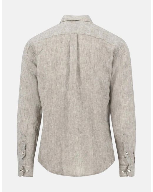 Fynch-Hatton Gray Needle Stripe Linen Button Down Shirt Dark Khaki for men