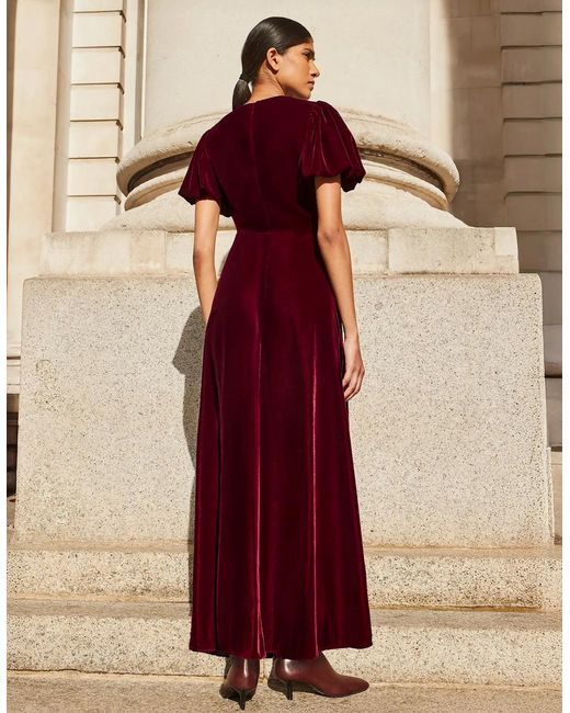 Ro&zo Red Jessie Plum Velvet Puff Sleeve Dress