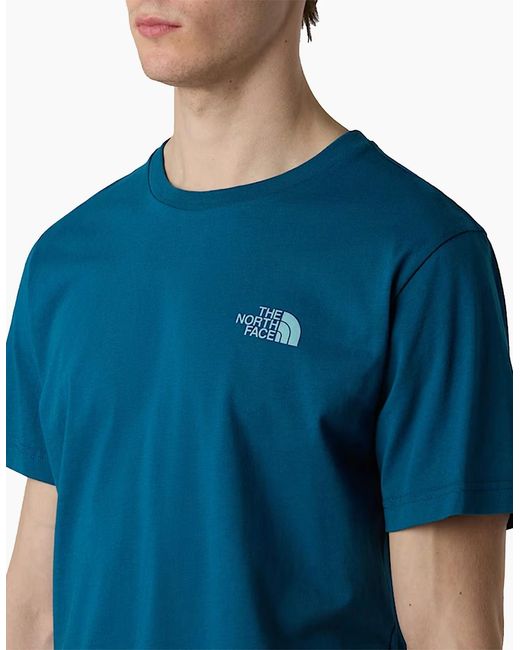 The North Face Blue Vertical Logo T-Shirts Crew Neck Short Sleeve Soft Cotton Tee for men