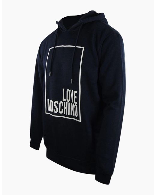 Love Moschino Blue Hoodie Box Logo for men