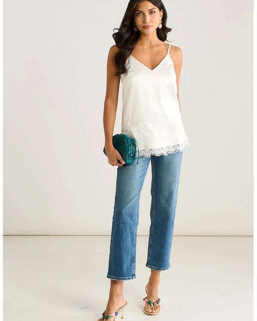 Gini London White Satin Lace Trim Cami Top