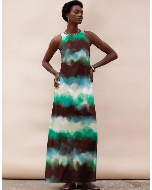 Ro&zo Green Watercolour Print Maxi Dress