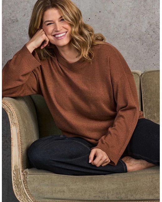 Live Unlimited London Brown Chestnut Round Neck Knitted Jumper With Cashmere