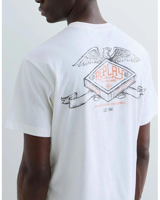 Replay White Relaxed Fit T-Shirt Industrial Print for men