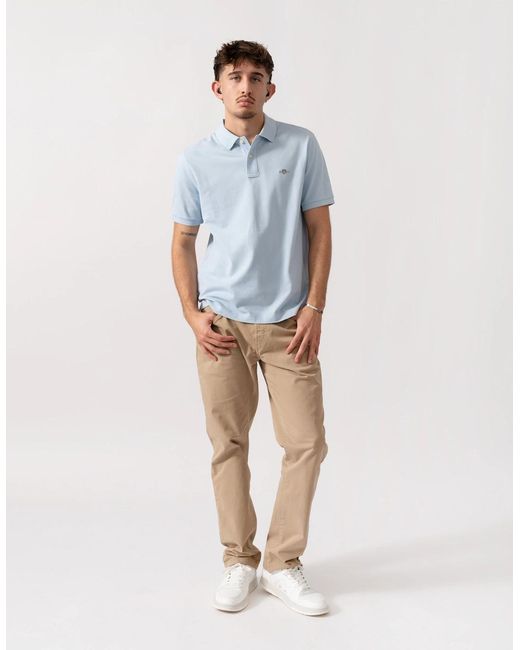 Gant Blue Regular Fit Short Sleeve Shield Logo Pique Polo for men
