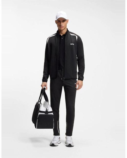 Boss Black Printed Logo Mock Neck Long Sleeve Sweatshirt for men
