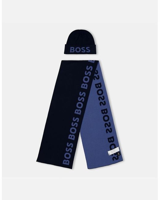 Boss Blue Paradiso Oblong Scarf With Logo for men