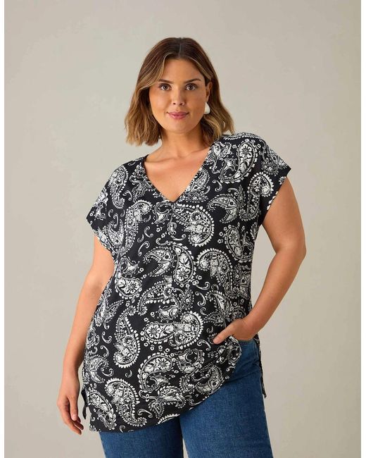 Live Unlimited London Black Mono Paisley Tunic