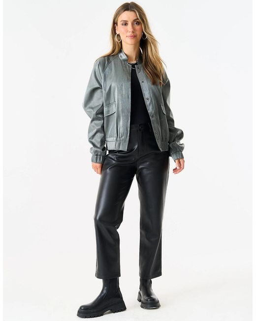 Gini London Gray Metallic Elasticated Waist Bomber Jacket