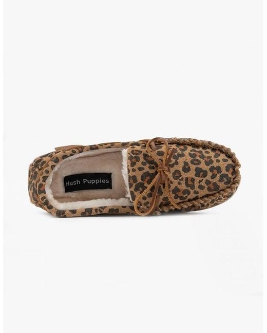 Hush Puppies Brown Allie Suede Moccasin Slippers Leopard