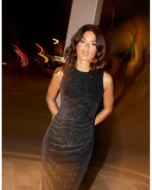Ro&zo Brown Gabriela Sparkle Velvet Column Midi Dress