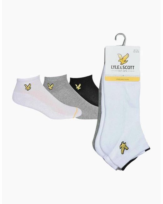 Lyle & Scott White Ankle Socks Stretch Trainer 3X Pack Cotton Sports Socks 7-11 for men